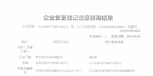 “青岛糖心APP在线观看电子科技有限公司”正式变更为“青岛糖心APP在线观看电子制造有限公司”